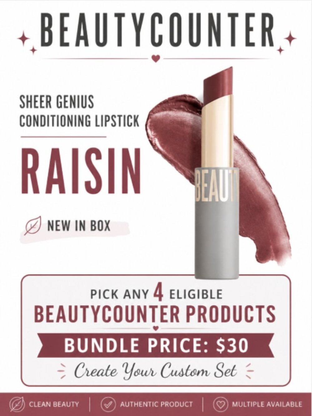 BEAUTYCOUNTER Sheer Genius Conditioning Lipstick RAISIN New | 4 for $30 Eligible